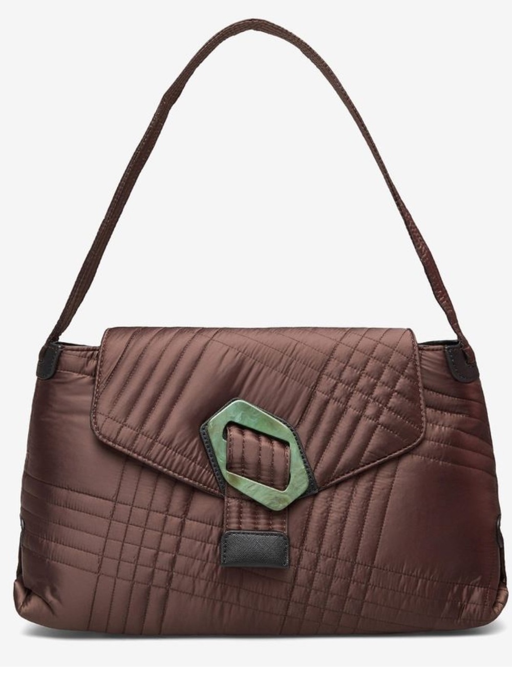 HVISK Brown Quilted Shoulder Bag with Decorative Buckle